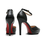 2025 Summer Brand Ankle Straps Womens Sandals 10 Cm Sexy Pointed Toe Platform Pumps Matte Leather Ladies High Heels Size 32 33