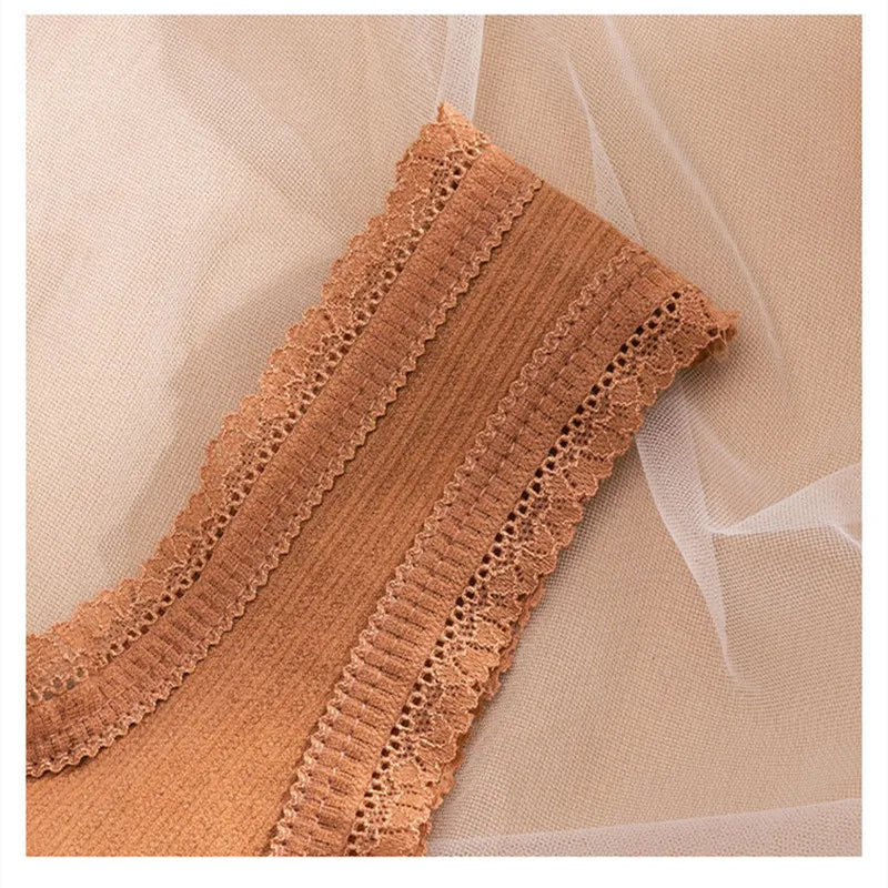 Women Wire Free Bra Removable Pad Bandeau Fixed Wide Lace Trim Strap Rib Tube Top Everyday Layering Intimates