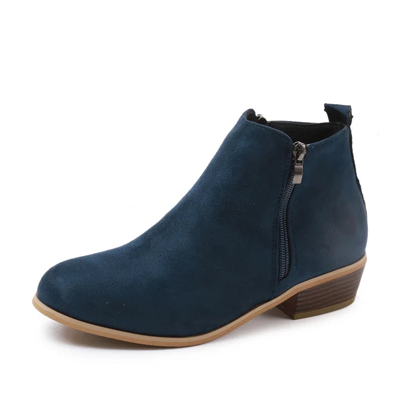 gyh Spring Women Ankle Boots Square Mid Heel Zip Shoes Woman Pointed Toe Shoes Female Classic Blue Autumn Boots Plus Size