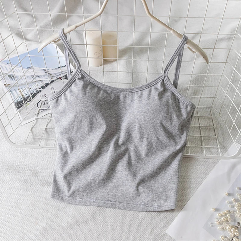 Women Crop Tops U-Back Tanks Top Female Cotton Underwear Summer Twist Back Cami Padded Top Beauty Back Removable Pads Camisoles
