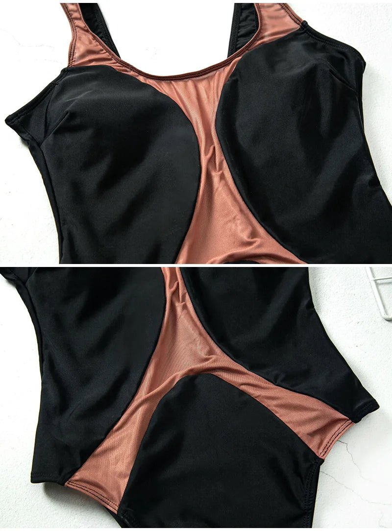 2025 Sexy Splicing Mesh See Through Female Swimwear One Piece Swimsuit Women High Cut Monokini Bathing Suit Swim Beach Wear