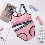 Soft Stripe Cotton Women's Underwear Set Sexy Beauty Back Tops Letter Print Shoulder strap Bralette With Panties 2-pieces Suit