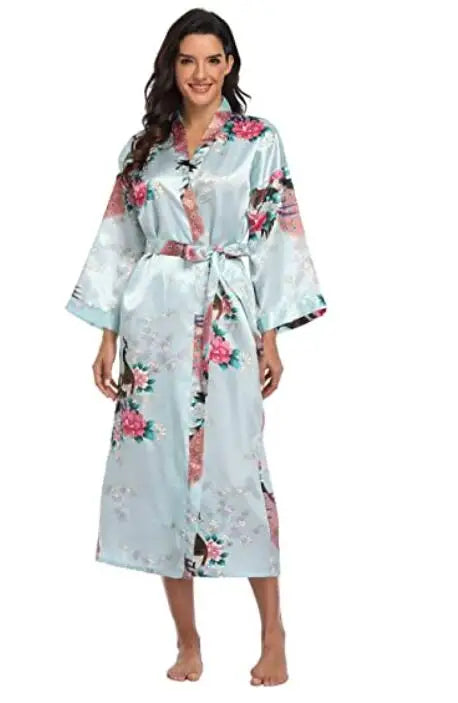 Hot Sale Black Summer Satin Kimono Bathrobe Women Bride Bridesmaid Wedding Robe Dress Gown Sexy Flower Long Sleepwear M-3XL