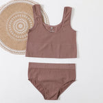 Seamless Women Lingerie Set Rib Bralette Sports Crop Top High Waist Briefs Panties Light Support Bra Sexy Underwear Set