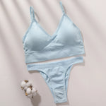 Women Seamless Bra Set Low Rise Brazilian Panties Wire Free Sports Bra Brassiere Sexy Lingerie Female Underwear Set