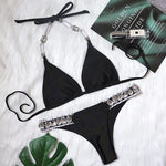 Halter Shiny Crystal Diamond Bikini Women Bandage Swimsuit Female Swimwear Rhinestone Bikini set Brazilian Bathing Suit Swim