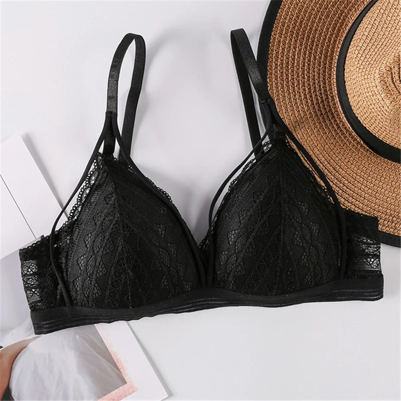 Sexy Deep V Lace Bra Thin Cup No Underwire Comfortable Daily Wear for Small Breasts Women's Fashion Underwear