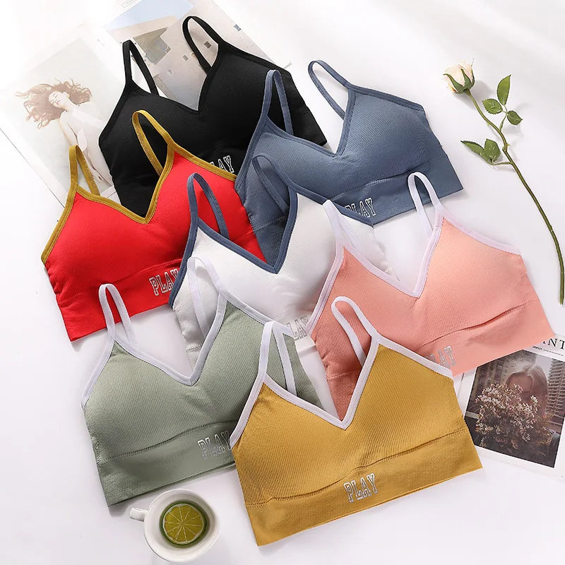 Seamless Tube Top Women Fitness Bra Ribbed Top Seamless Crop Top Female Sexy Lingerie Comfort Underwear Removable Pads
