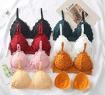 Women Lace Bralette Wirefree Sexy Lingerie Female Solid Color Brassiere Wireless Underwear V-Neck Push Up Bras For Women
