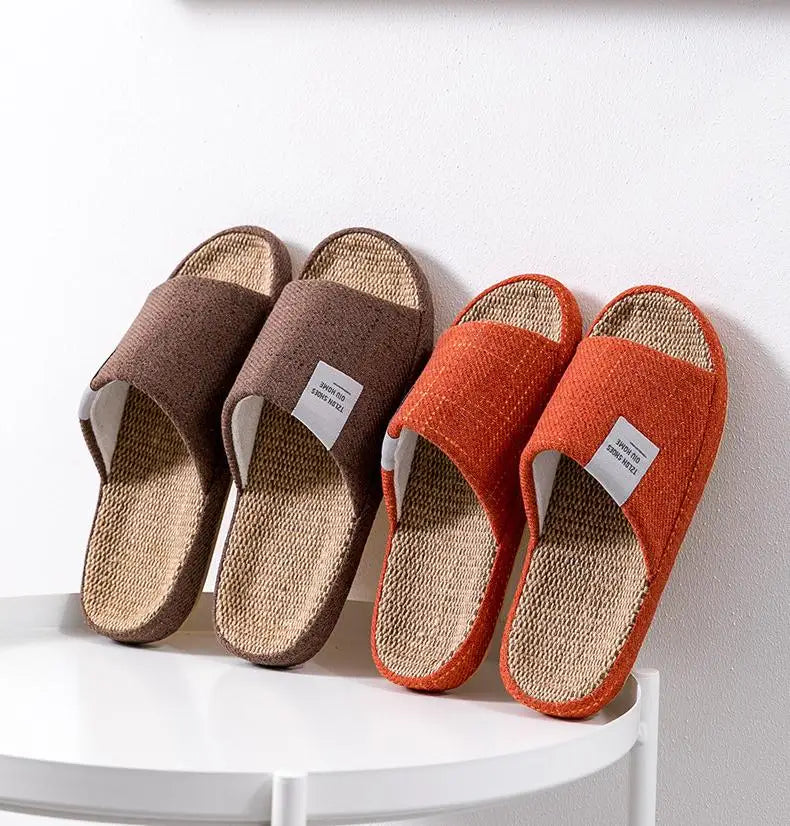 Breathable Flax Slippers Women Men Indoor Mute Slipper Anti-slip Lovers House Floor Shoes SoftLadies Summer Home Slides