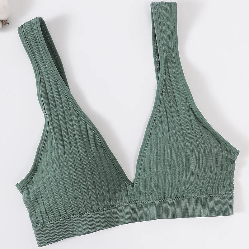 Women Deep V Ribbed Bralette Push-Up Bras Sports Seamless Bra Padded & Unlined Underwear Two Versions Top Sexy Lingerie S-XL
