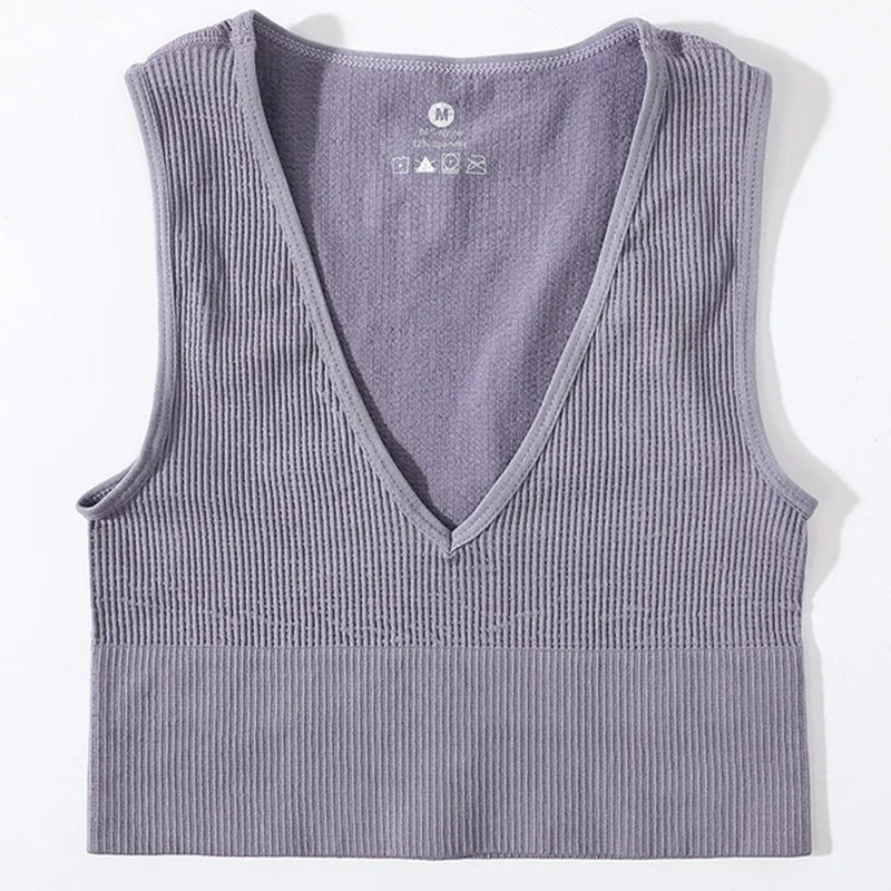 Deep V-Neck Crop Top 18 Colors Slim Fit Tank Stretchy Sleeveless Crop Vest Casual Ribbed Knit Top Low Cut Summer Camisole M-XL