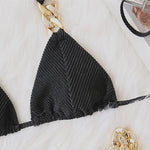 Halter Chains Rhinestone Diamond Bikini Women Swimsuit Female Ribbed Swimwear Two Pieces Bikini set Brazilian Bathing Suit Swim