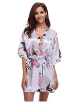 Silk Satin Wedding Bride Bridesmaid Robe Floral Bathrobe Short Kimono Robe Night Robe Bath Robe Fashion Dressing Gown For Women