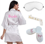 4pc set of glitter gold bride satin short bride robe slippers bridal sash peignoir women Bridal Party 2019 kimono robe