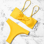 ZTVitality Sexy Solid Bow Bikinis Push Up Bikini 2021 Straps Padded Low Waist Swimsuit Bandage Swimwear Women Brazilian Biquini