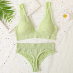 Women Push-Up Bra And Panties Set Sexy Lingerie V-neck Non-wire Bralette with Removable Pads Seamless Crop Top High Waist Thong