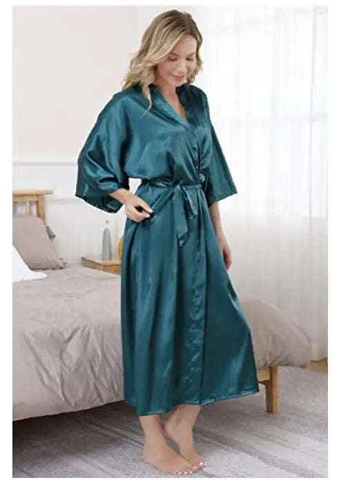 Sexy women extra long bathrobe Silky Satin robe Charming Women's Lengthened Casual Bathrobe Long Sleeved Robe Homewear