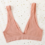 Women Ribbed V-Neck Unpadded Bra High Waist High Cut Briefs Set Wireless Bralette Soft Stretch Panties Sexy Lingerie Set S-L