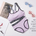 Soft Stripe Cotton Women's Underwear Set Sexy Beauty Back Tops Letter Print Shoulder strap Bralette With Panties 2-pieces Suit