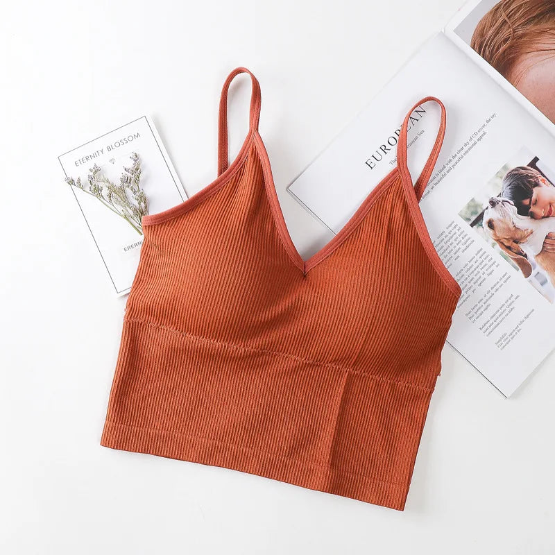 Women Tube Tops Seamless Bra Crop Top Sports Underwear Streetwear Fitness Tops Cami With Removable Pads Solid Color Lingerie