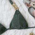 Halter Chains Rhinestone Diamond Bikini Women Swimsuit Female Ribbed Swimwear Two Pieces Bikini set Brazilian Bathing Suit Swim