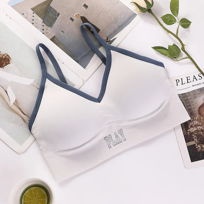 Women Crop Top Seamless Sports Push-Up Bra Tube Top Lingerie Underwear Streetwear Padded Camis with Straps Daily Wear Tops