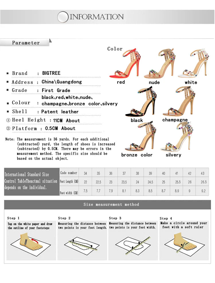 BIGTREE Shoes Color Rivets Women Sandals Roman Style Heeled Sandals Hollow Out High Heels Stiletto Sexy Party Shoes Sandals
