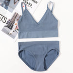 Women Seamless Bra And Panties Set U Back Bra Crop Top Sexy Lingerie Set No Pads Brassiere Low Rise Briefs Ladies Underwear Set