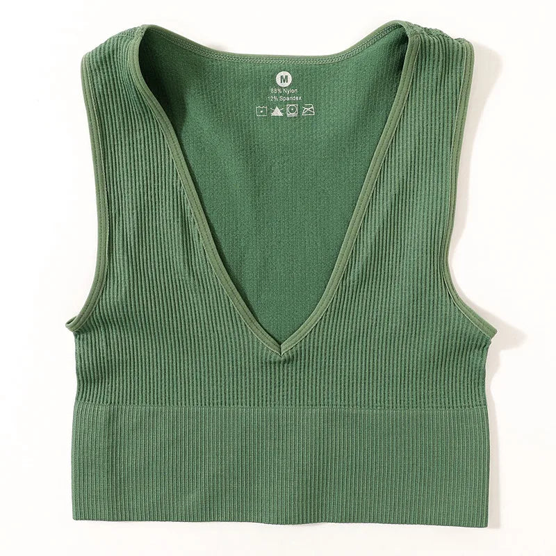 Deep V-Neck Crop Top 18 Colors Slim Fit Tank Stretchy Sleeveless Crop Vest Casual Ribbed Knit Top Low Cut Summer Camisole M-XL