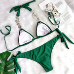 Halter Rhinestone Diamond Bikini Women Swimsuit Female Bikinis Metal Chain Swimwear Two Pieces Bikini Set Bathing Suit Swim Lady