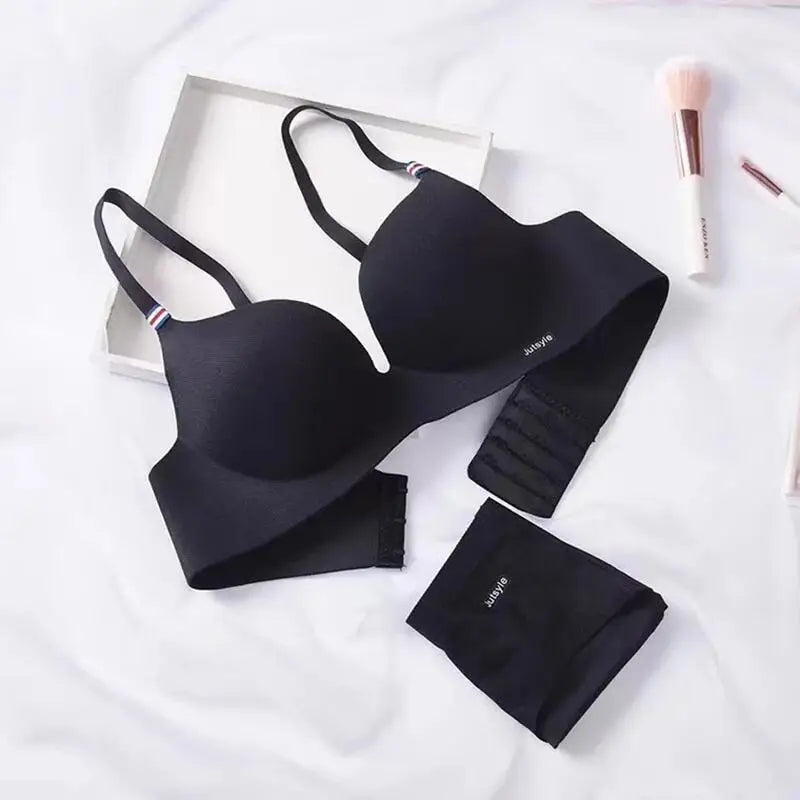 Fashion British Style Bra Soft Without Steel Ring Women's Brassiere Breathable Non-removable shoulder strap Gather Bralette