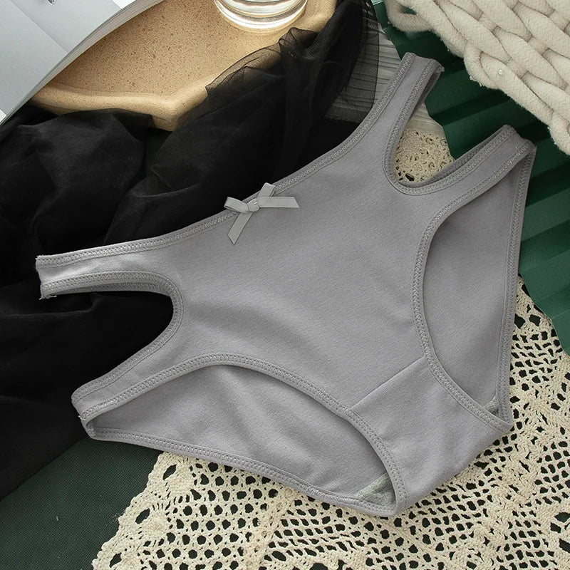 Women's High Waist Cut out Panties Hollow out Solid Color Bow Cotton Crotch Briefs Ladies Cotton Lingerie Underwear