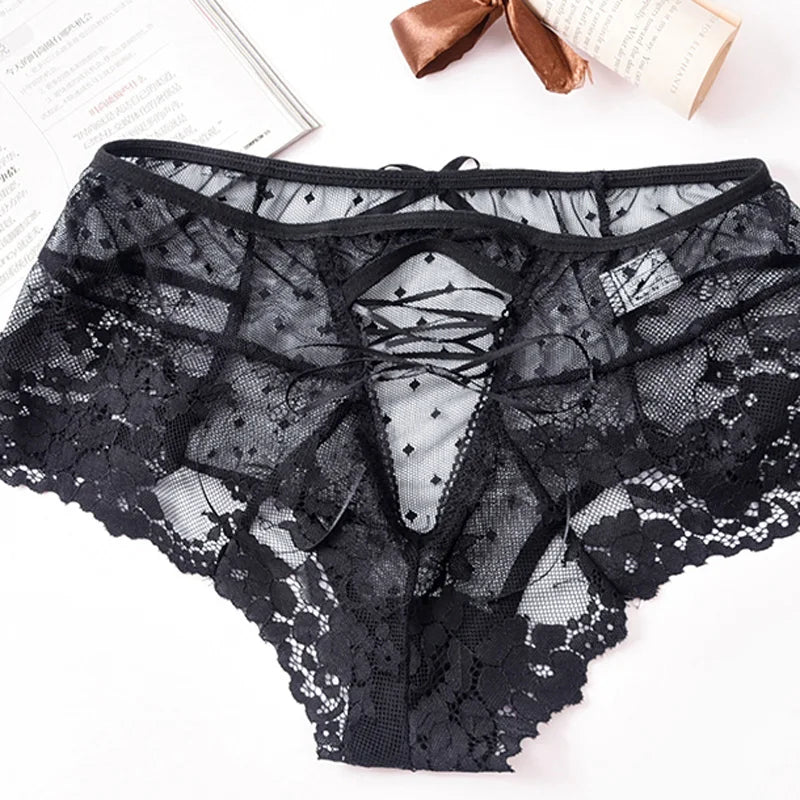 Big Size High Waist Womans Briefs Lingerie Perspective Floral Lace Strappy Panty Embroidery Dot Hot Underwear Women Sexy Panties