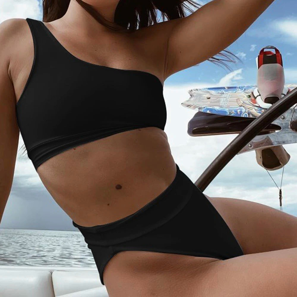ZTVitality White Sexy Bikinis 2025 Bikini New Arrival Solid Padded Bra One Shoulder High Waist Swimsuit Female Swimwear Women