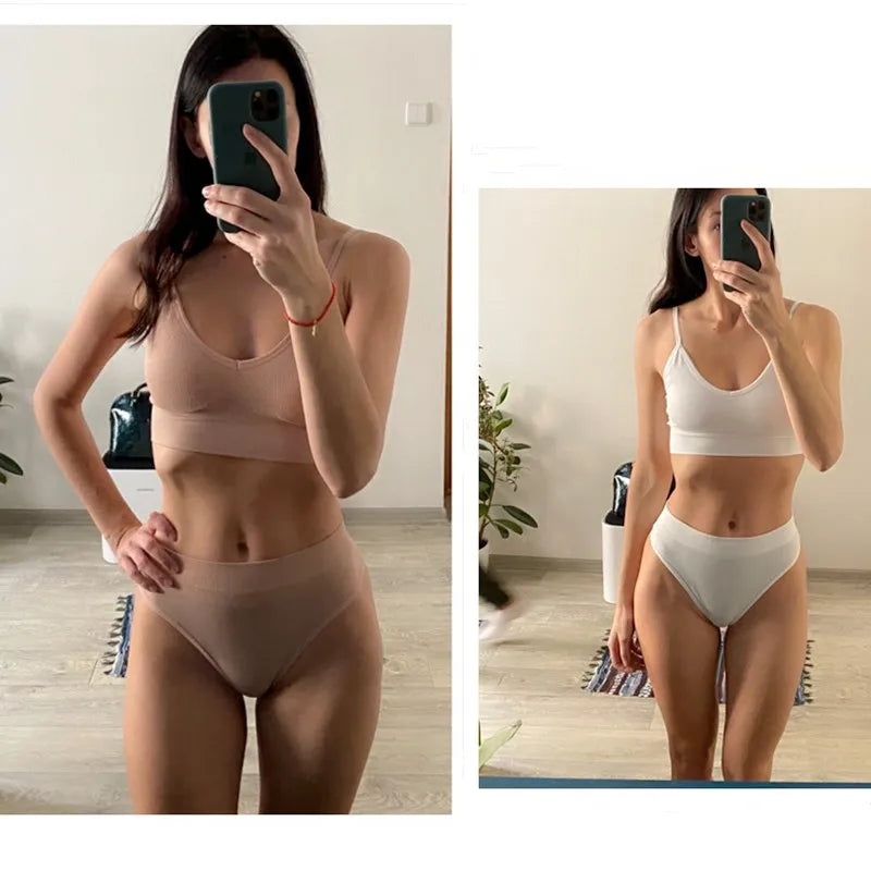 Women Sports Bra And Panties Set Seamless Bra U-Back Crop Top High Rise G-String Panties Thongs Underwear Sexy Lingerie Set