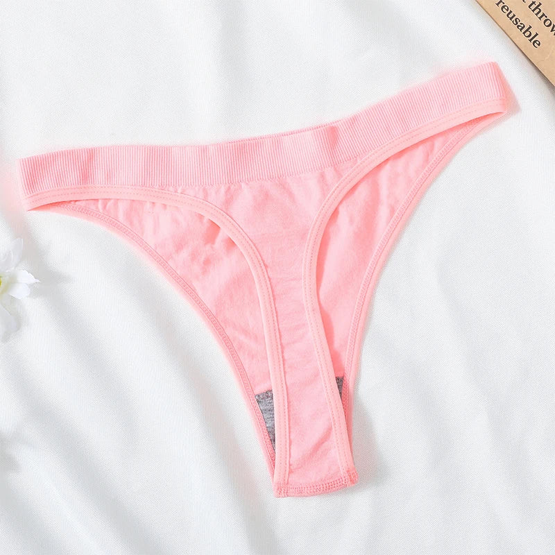 5Pcs/Set Women Brazilian Panties High Waist Thongs G-string Female Underpants Solid Color T-back Underwear Sexy Lingerie M-XL