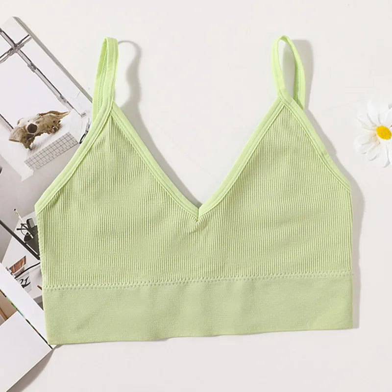 Seamless Bras For Women U-Back Sports Crop Top Sexy Lingerie Non-wire Thin Strap Ribbed No Pads Underwear V Neck Intimates M-XL