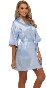 plain Satin Robes hot pink champagne silver Kimono bathrobe Women's Simplicity Pajamas Wedding Party robes short S-XXL