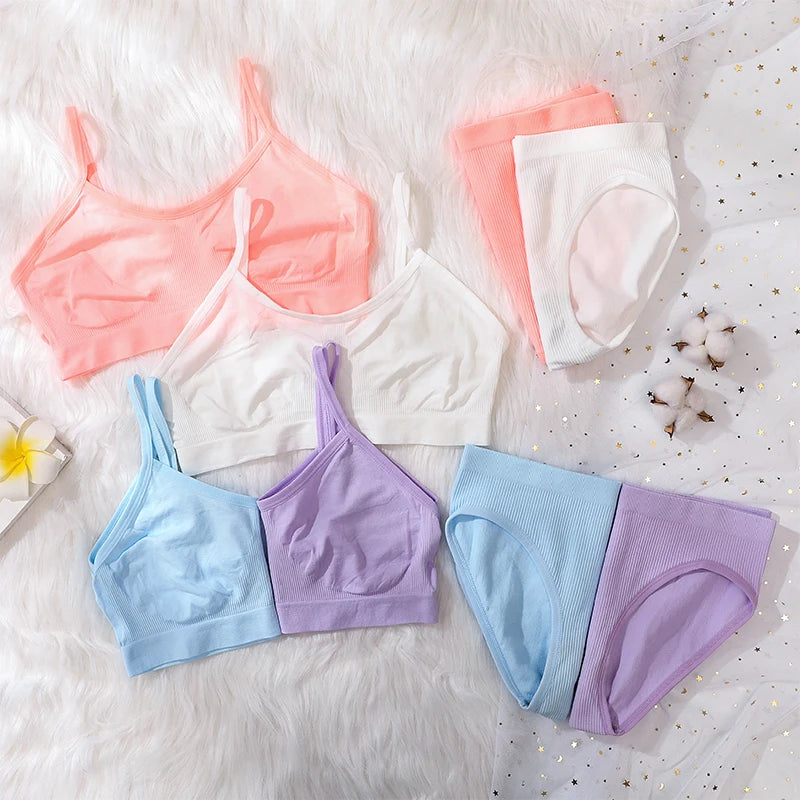 Women Seamless Bra And Panties Set Non-Wire Push-Up Bralette Female Low-Waist Thongs T-back Panties Sexy Lingerie Underwear Set