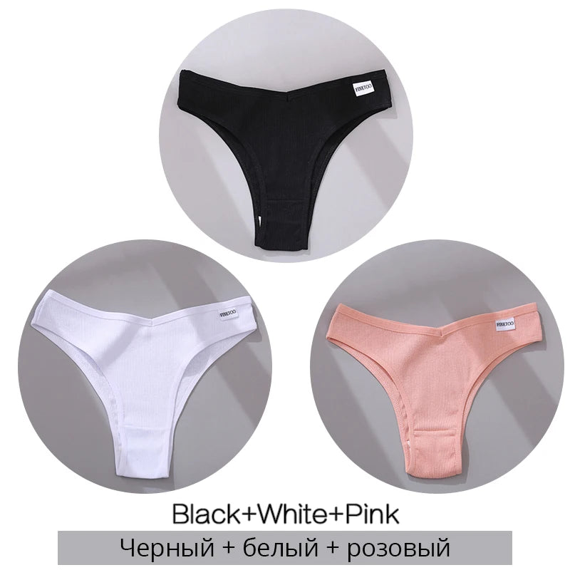 3Pcs/Set Women Cotton Panties Sexy V Waist Briefs T-Back Brazilian Underpants Female M-XL Underwear Girls Breathable Intimates