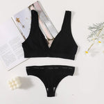 Women Seamless Bra And Panties Set Sexy Ribbed Bra Top Low Waist Thongs Wire-free Brassiere No Pads Comfort Intimates M-XL
