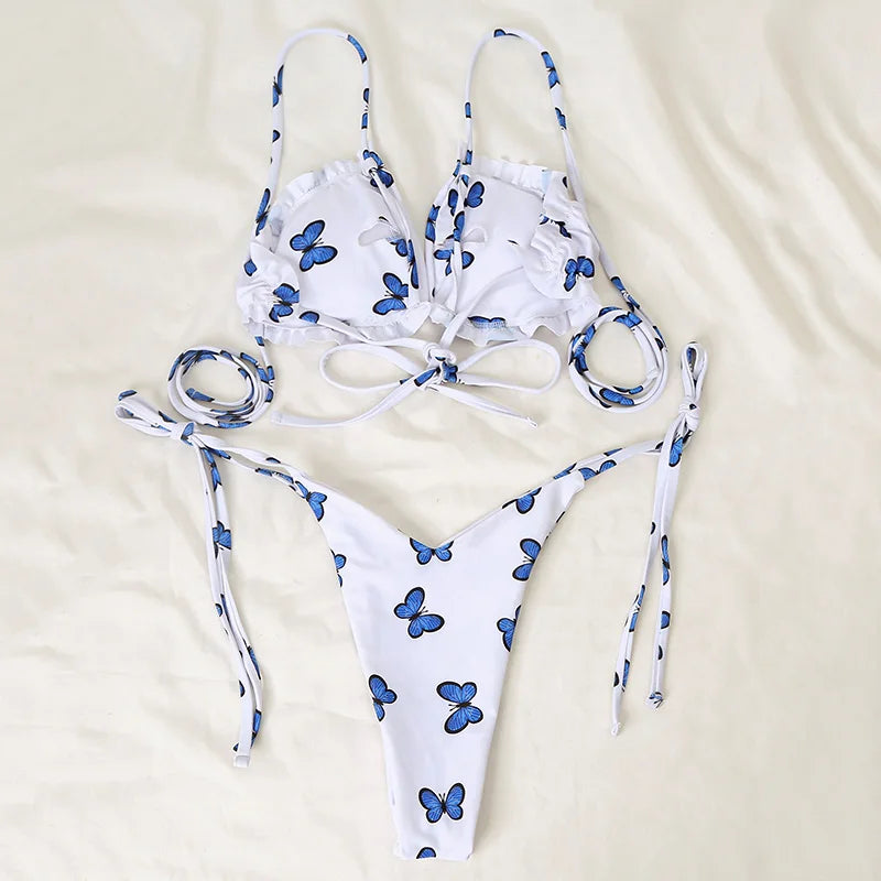Sexy Ruffle Frilled Micro Thong Bikini 2025 Women Swimwear Female Swimsuit Two-pieces Bikini set String Bather Bathing Suit Swim