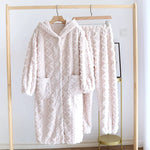 Winter Couple Flannel Pajamas Set Long Thickened Suit with Long-Sleeved Hooded Tops And Pants for Men /Women Home Comfort Wear