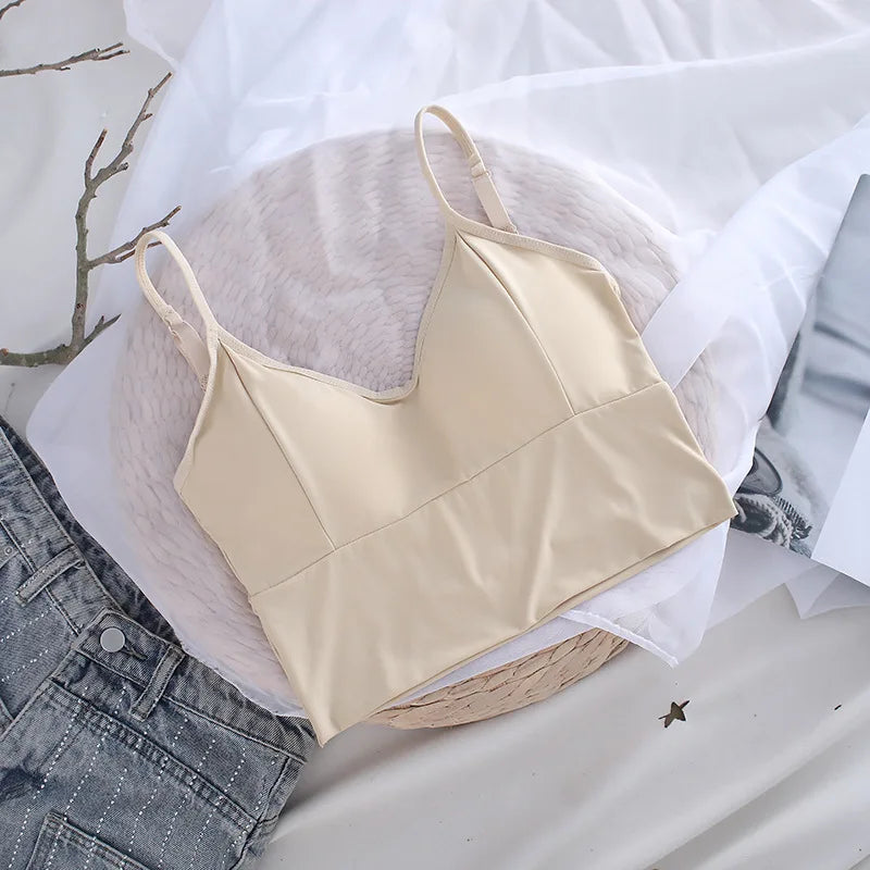 Women Crop Top Bandeau Bra Tube Top Female Cropped Sexy Seamless Underwear Lingerie Streetwear Low Back Bralette Removable Pads