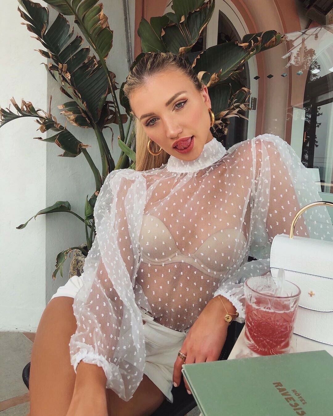 Fashion Women Polka Dot Mesh Blouse Puff Long Sleeve Loose Shirts Sexy Elegant Vintage See Through Cover-ups Tops Summer Fall