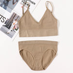 Women Seamless Bra And Panties Set U Back Bra Crop Top Sexy Lingerie Set No Pads Brassiere Low Rise Briefs Ladies Underwear Set