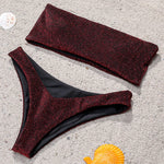 2025 Shiny Sparkling High Waist Bikini Women Bandeau Swimsuit Female Swimwear Two Pieces Bikini set High cut Bathing Suit Swim