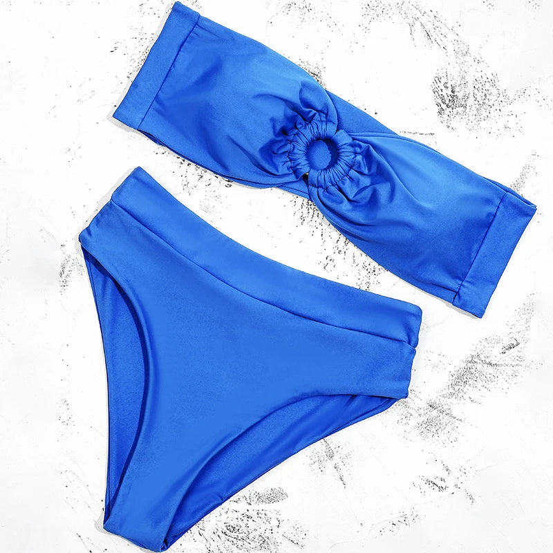 ZTVitality Strapless Ring Blue Bikinis Sexy Bikini 2025 New Arrival Padded Bra High Waist Swimsuit Backless Lace Swimwear Women