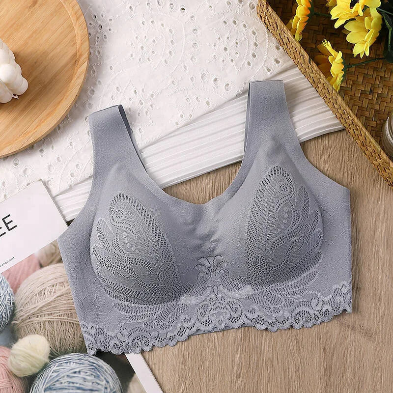 Breathable Latex Bra Seamless Women’s Underwear Sexy Push Up Bralette With Pad Vest Top Comfortable Lace Sleep Brassiere